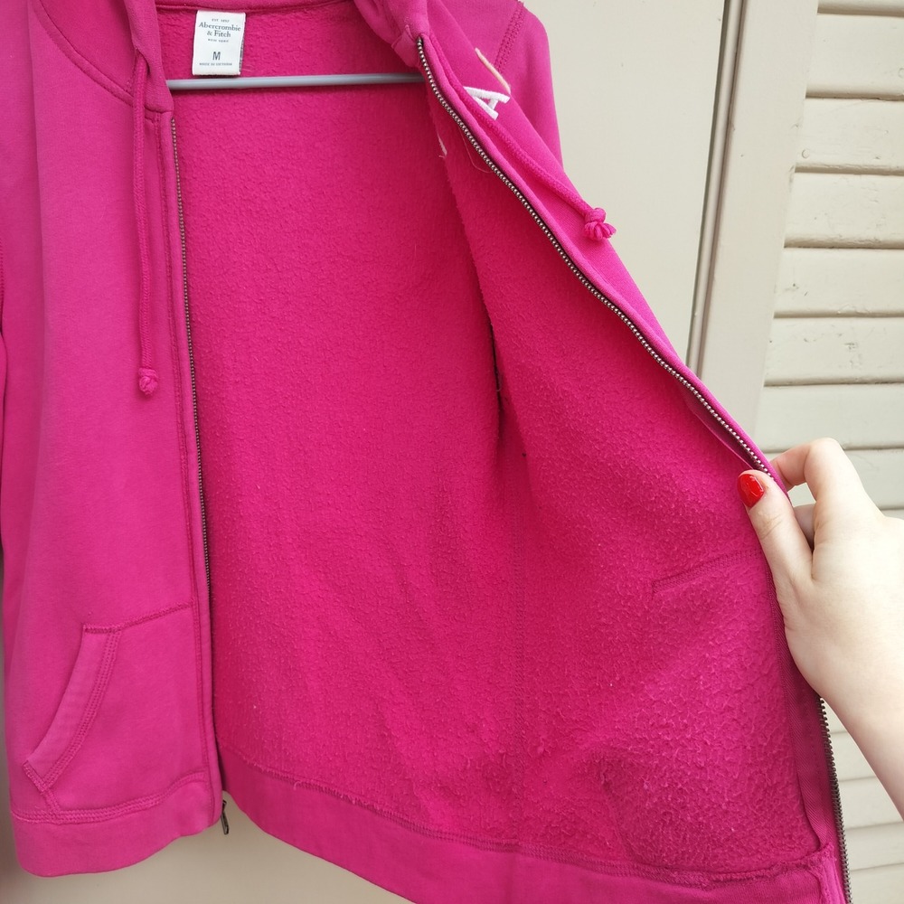 Abercrombie‎ & Fitch Y2K Logo Applique Hoodie Pink A&F Classic Preppy - Picture 4 of 8